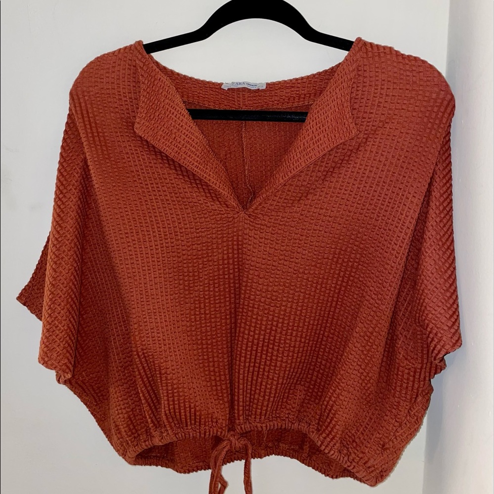 Zara Burnt Orange V-Neck Poncho